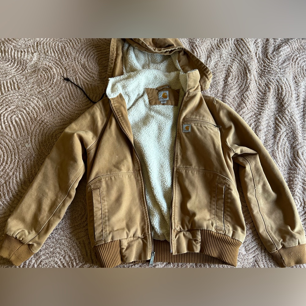 Vintage Carhartt Tan Sherpa-Lined Utility Hooded Jacket